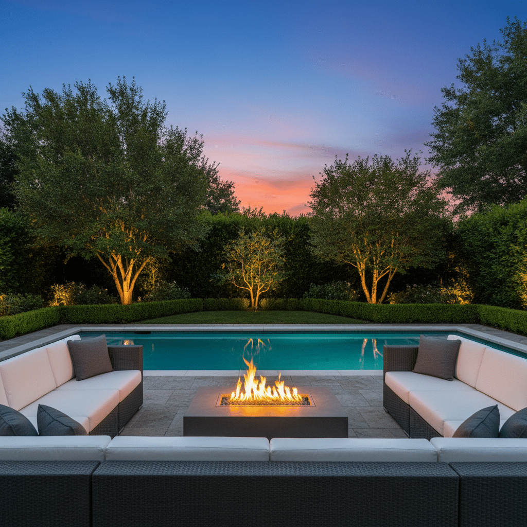 realistic a stunning view of a luxurious backyard